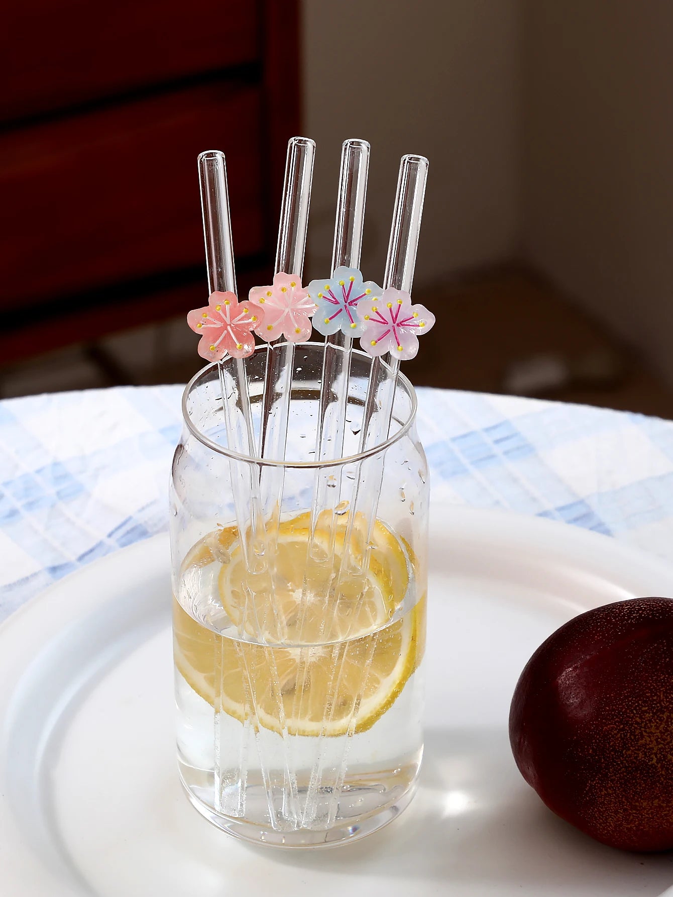 1/2PCS Flower Decorated Glass Straws, Perfect for Juice, Milk Tea, Drinks, School Supplies, Back-To-School Gifts