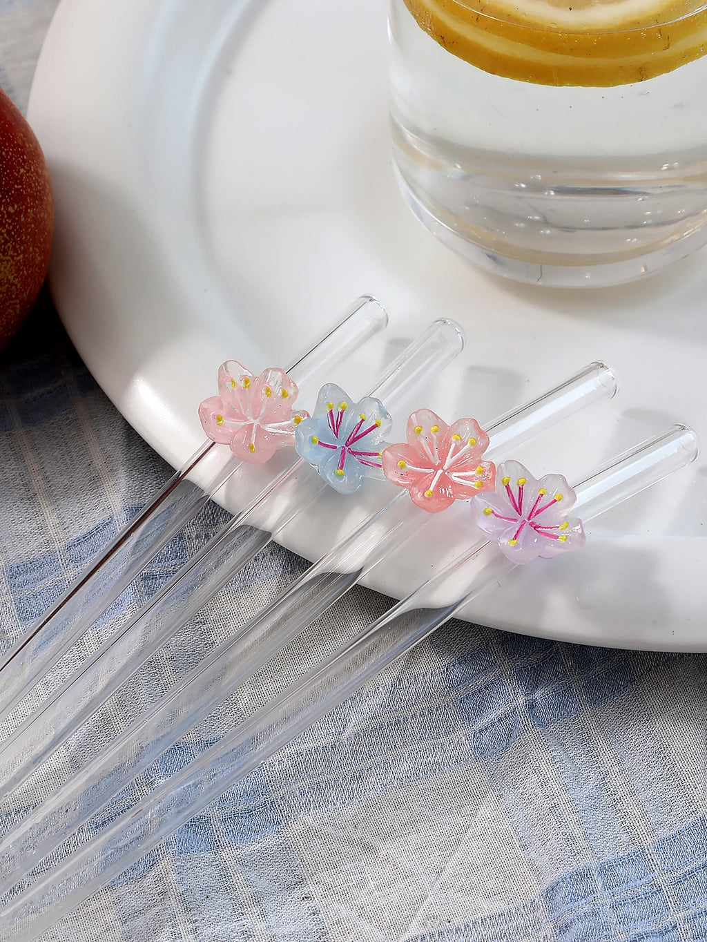 1/2PCS Flower Decorated Glass Straws, Perfect for Juice, Milk Tea, Drinks, School Supplies, Back-To-School Gifts