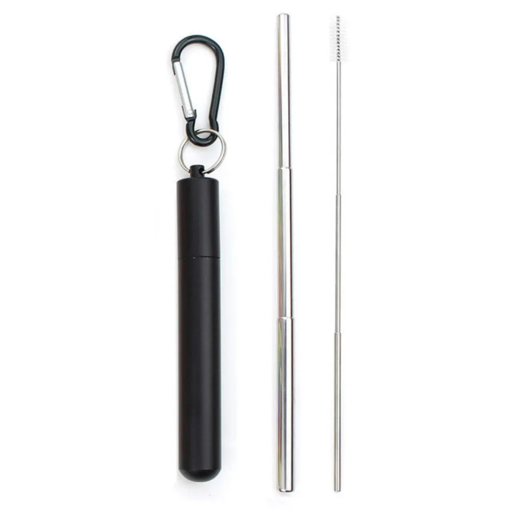 Drinking Straw Reusable Telescopic Straw with Cleaning Brush Carry Case Stainless Steel Straw Set For Water Coffe Milk Milkshake