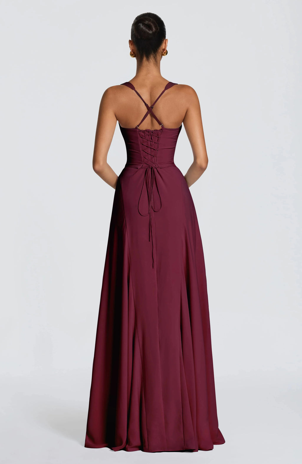 Minimal Burgundy Spaghetti Strap Prom Dress Twisted Draped Floor Length Evening Gown Women's Casual Dresses For Grand Events