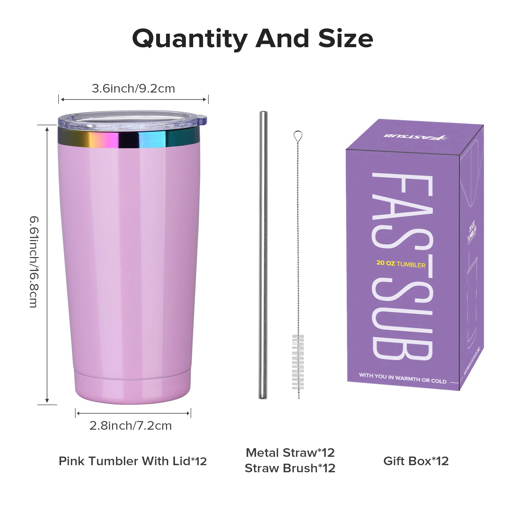 12 Pack 20 oz Stainless Steel Tumblers Bulk, Insulated Travel Cup with Lid,fit laser engraving,Car Cupholder(Assorted Colors)
