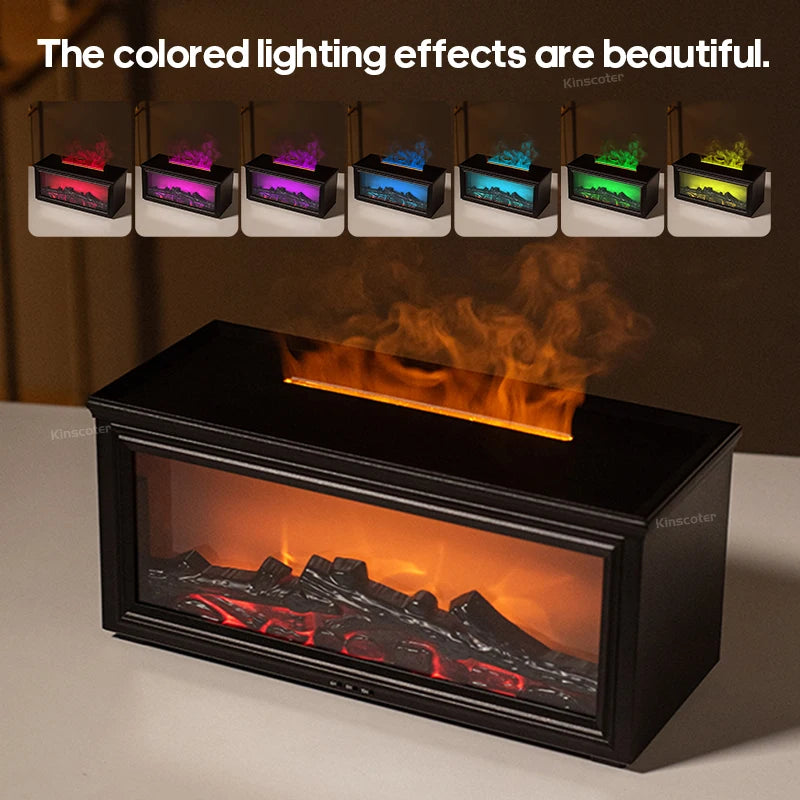 Simulated Fireplace Flames Aroma Diffuser Aromatherapy Ultrasonic Air Humidifier Sprayer Remote Controls/Essential Oil Set