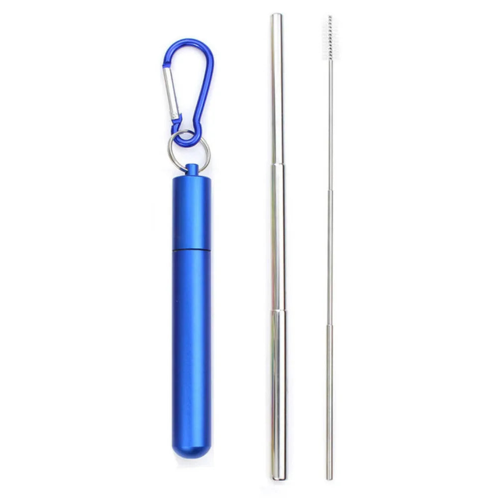 Drinking Straw Reusable Telescopic Straw with Cleaning Brush Carry Case Stainless Steel Straw Set For Water Coffe Milk Milkshake