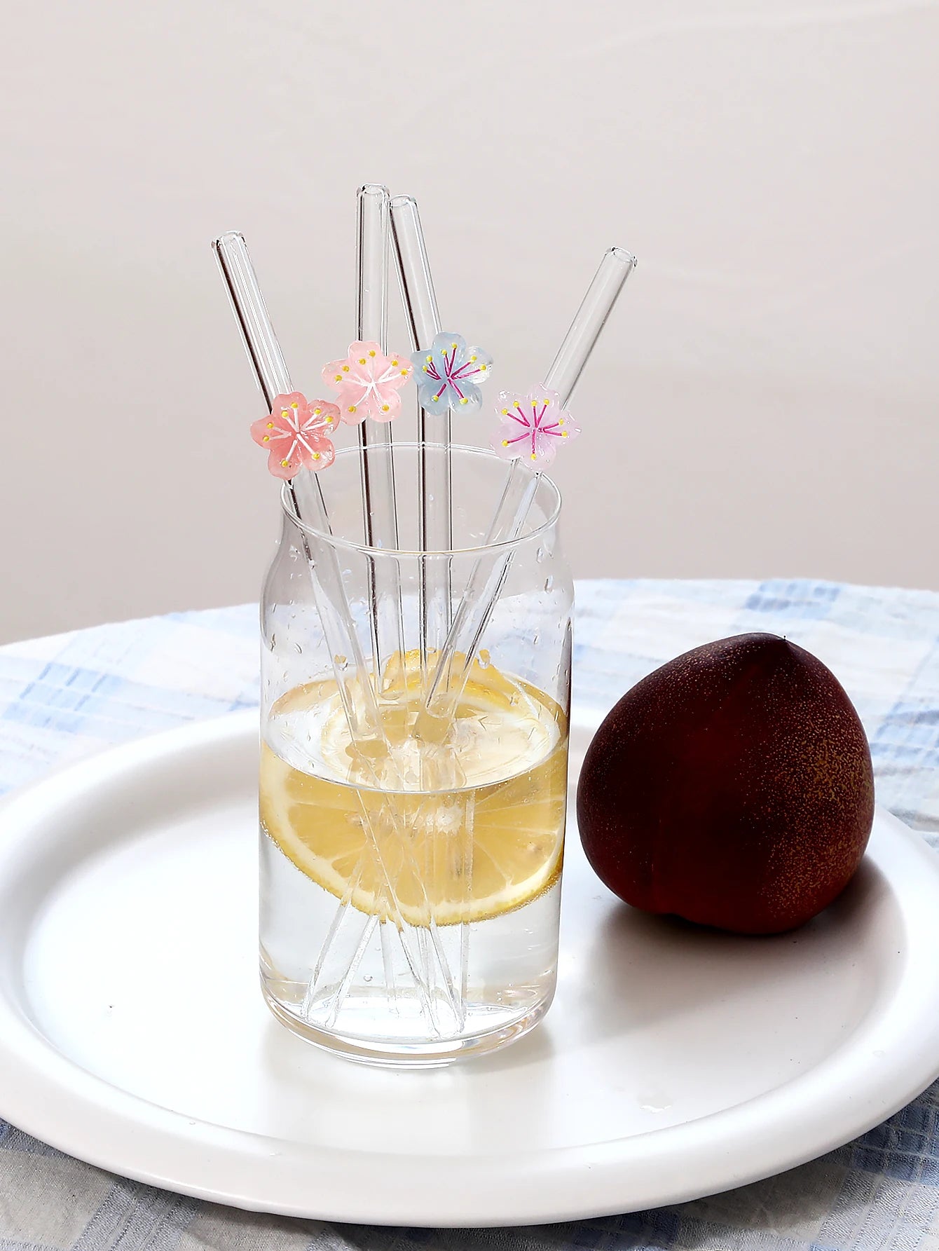 1/2PCS Flower Decorated Glass Straws, Perfect for Juice, Milk Tea, Drinks, School Supplies, Back-To-School Gifts