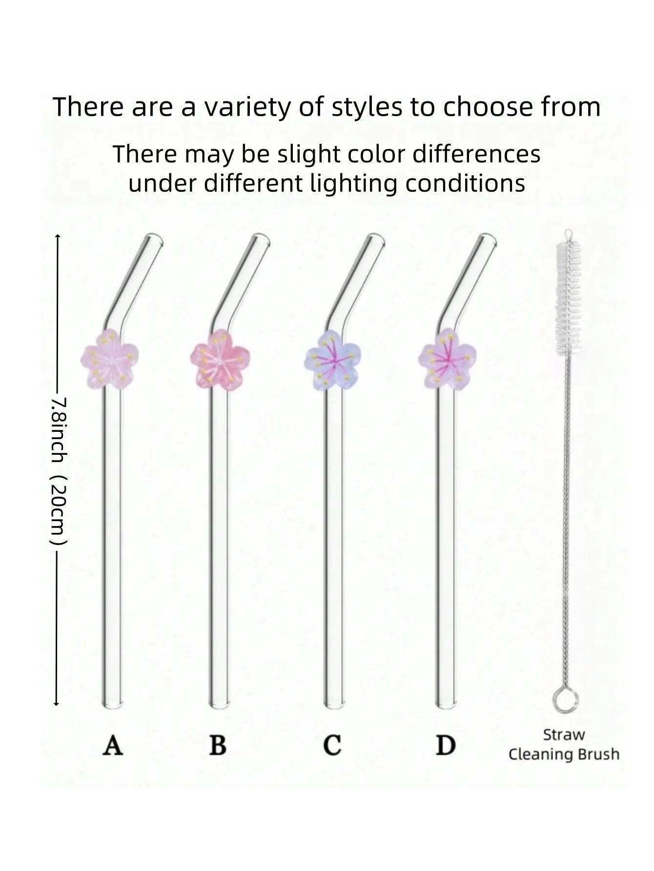 1/2PCS Flower Decorated Glass Straws, Perfect for Juice, Milk Tea, Drinks, School Supplies, Back-To-School Gifts