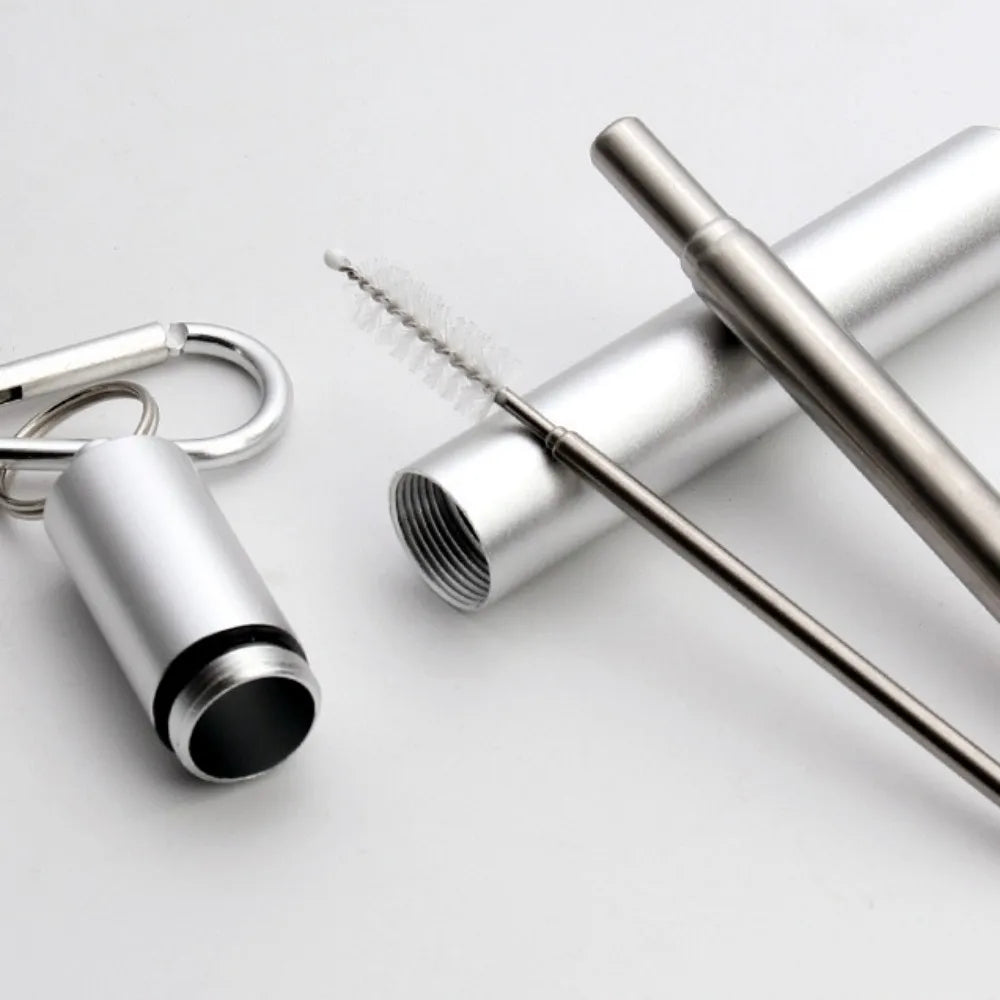 Drinking Straw Reusable Telescopic Straw with Cleaning Brush Carry Case Stainless Steel Straw Set For Water Coffe Milk Milkshake