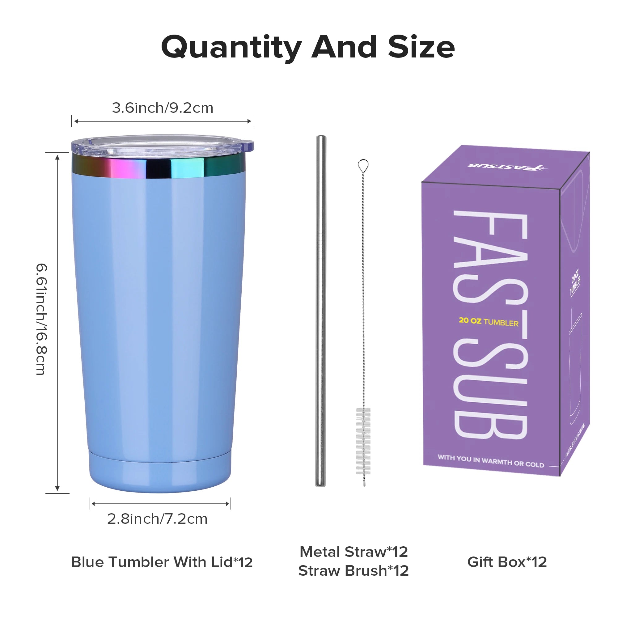 12 Pack 20 oz Stainless Steel Tumblers Bulk, Insulated Travel Cup with Lid,fit laser engraving,Car Cupholder(Assorted Colors)