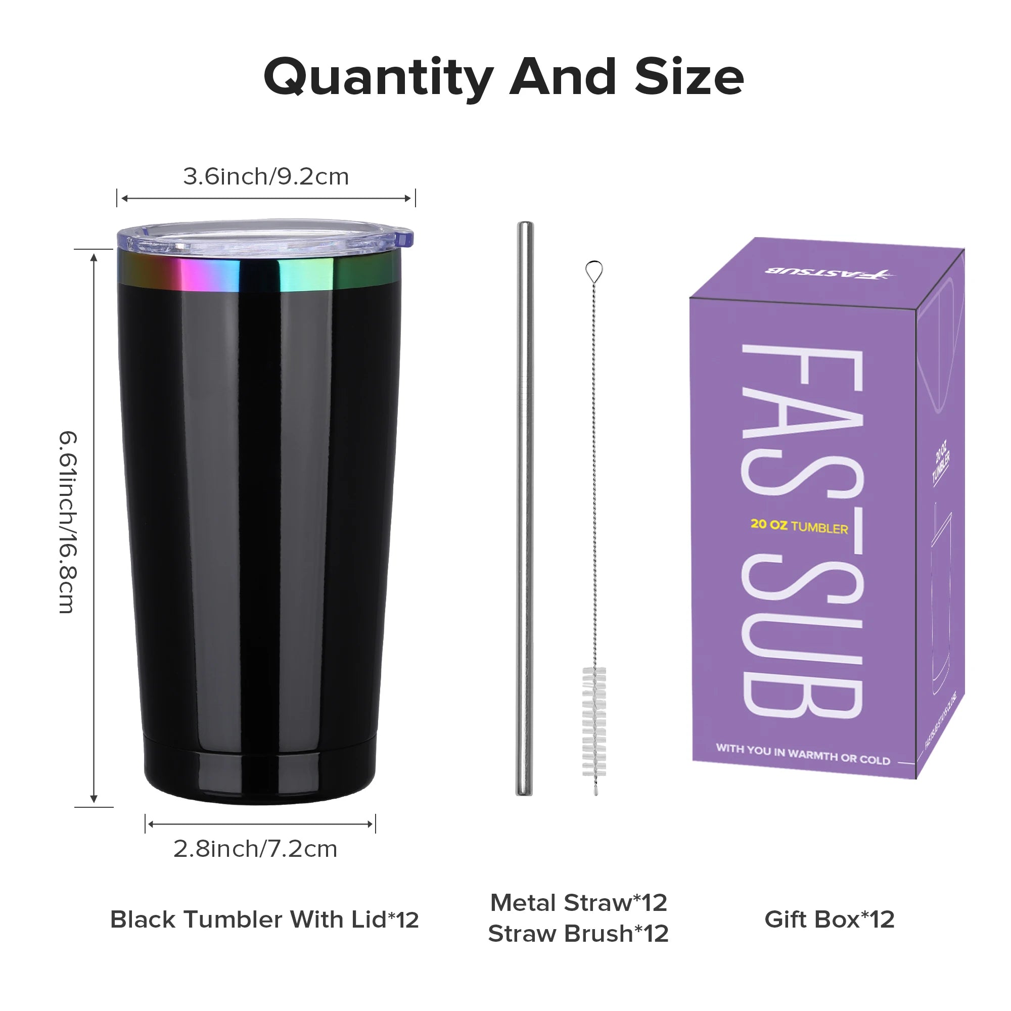 12 Pack 20 oz Stainless Steel Tumblers Bulk, Insulated Travel Cup with Lid,fit laser engraving,Car Cupholder(Assorted Colors)