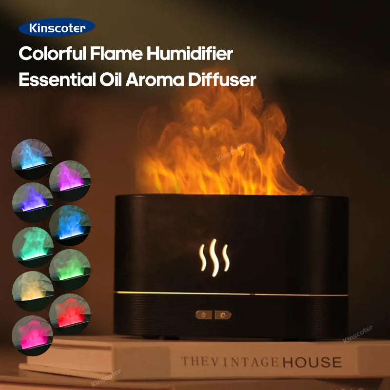 KINSCOTER Aroma Diffuser Air Humidifier Ultrasonic Cool Mist Maker Fogger Led Essential Oil Flame Lamp Diffuser
