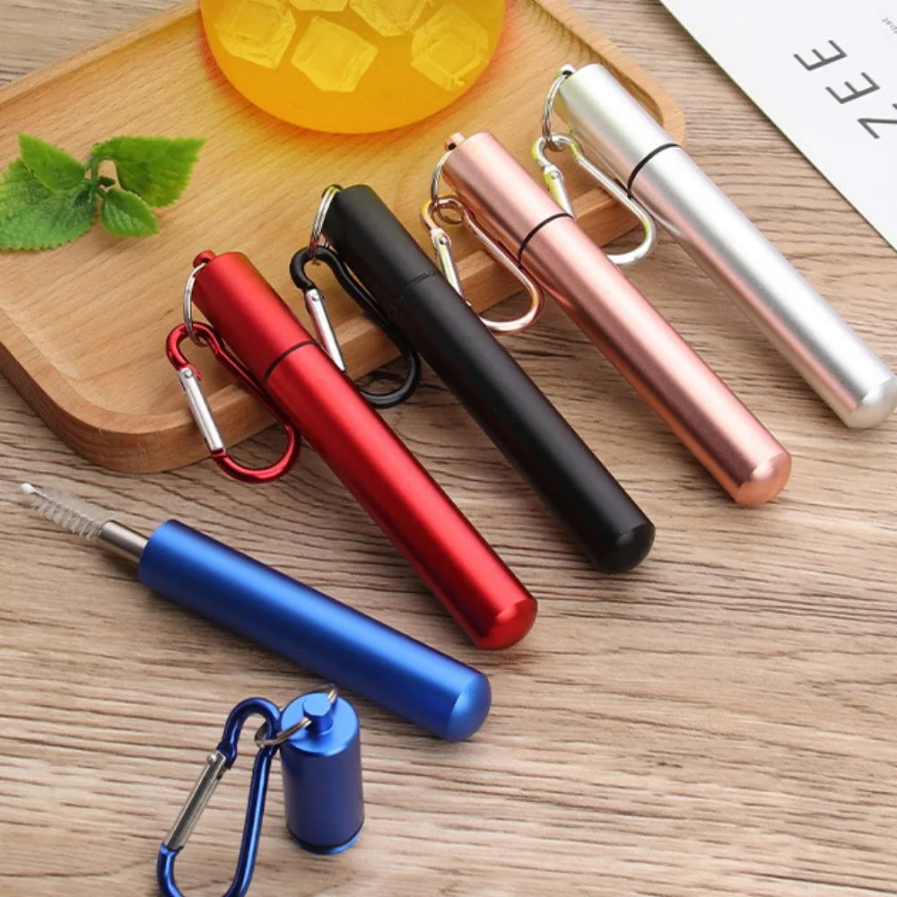 Drinking Straw Reusable Telescopic Straw with Cleaning Brush Carry Case Stainless Steel Straw Set For Water Coffe Milk Milkshake