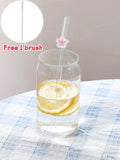 1/2PCS Flower Decorated Glass Straws, Perfect for Juice, Milk Tea, Drinks, School Supplies, Back-To-School Gifts