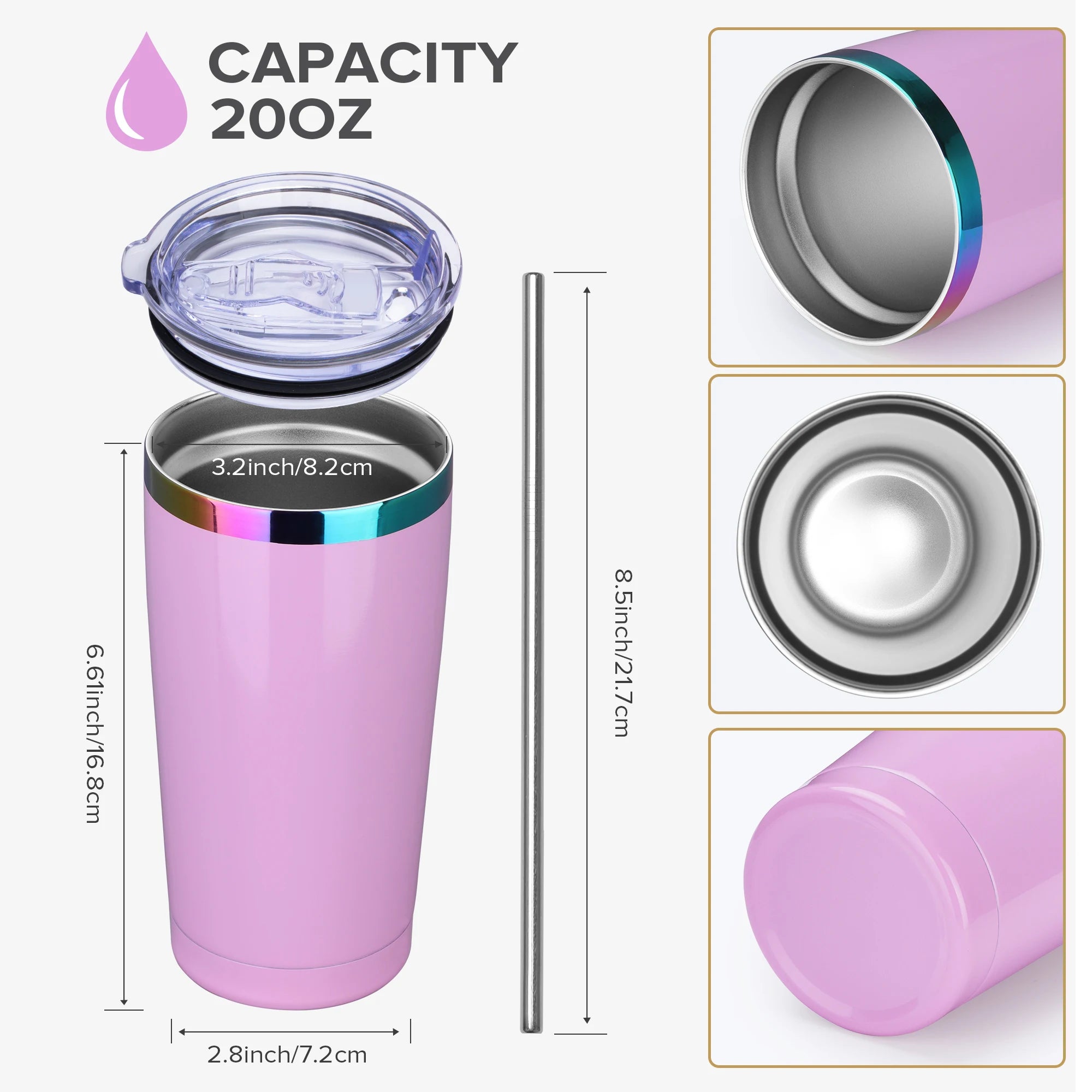12 Pack 20 oz Stainless Steel Tumblers Bulk, Insulated Travel Cup with Lid,fit laser engraving,Car Cupholder(Assorted Colors)