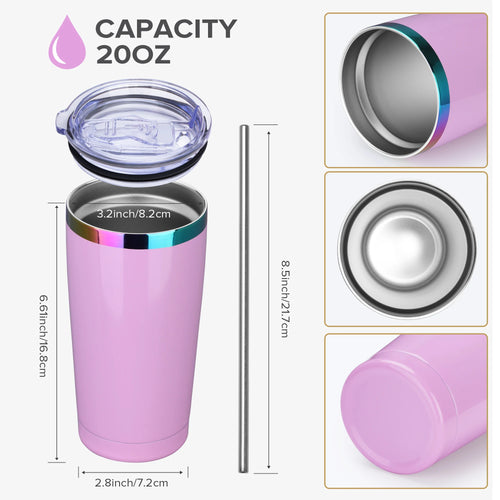 12 Pack 20 oz Stainless Steel Tumblers Bulk, Insulated Travel Cup with Lid,fit laser engraving,Car Cupholder(Assorted Colors)