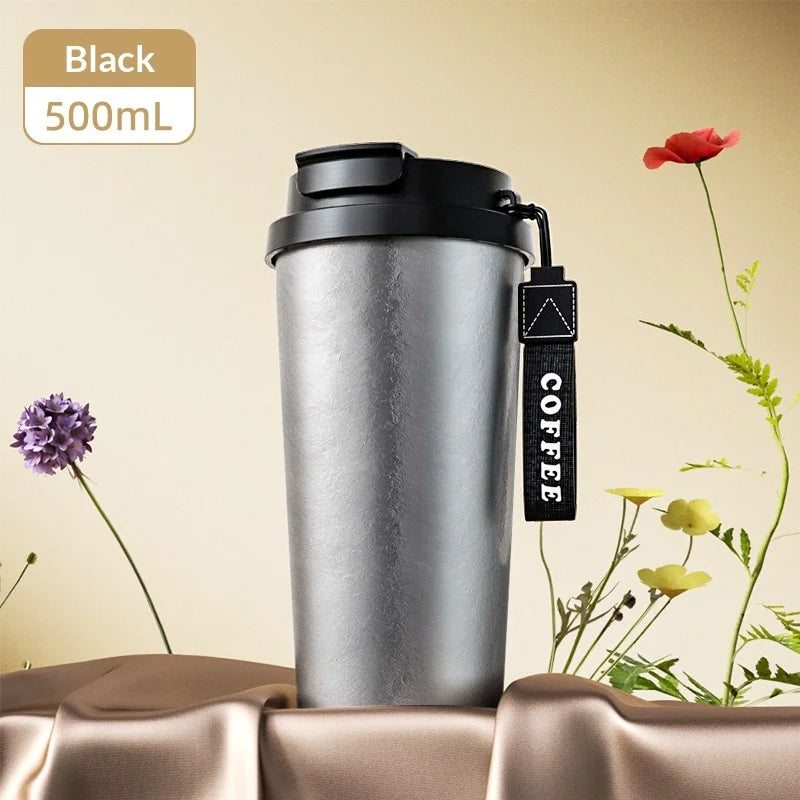 Pure Titanium Coffee Insulated Cup Dual Drinking Straw Water Cup Outdoor Portable Light Luxury High-end Business Cup