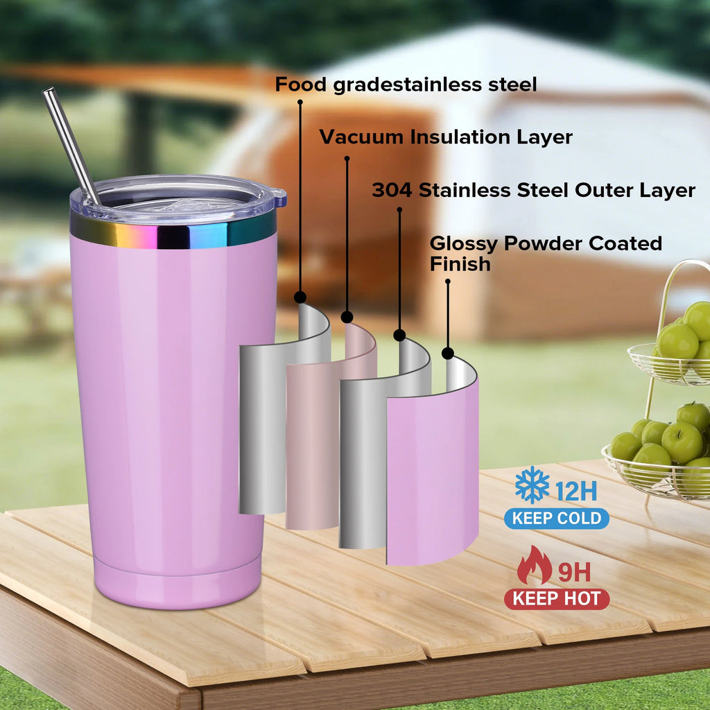 12 Pack 20 oz Stainless Steel Tumblers Bulk, Insulated Travel Cup with Lid,fit laser engraving,Car Cupholder(Assorted Colors)