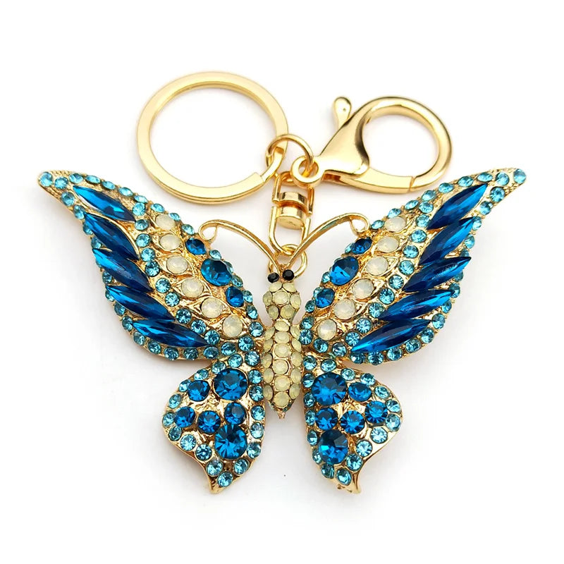 Colorful Rhinestone Butterfly Key Chain Pendant Gold Color Metal Animal Insect Keyring for Women Girl Jewelry Gift llaveros