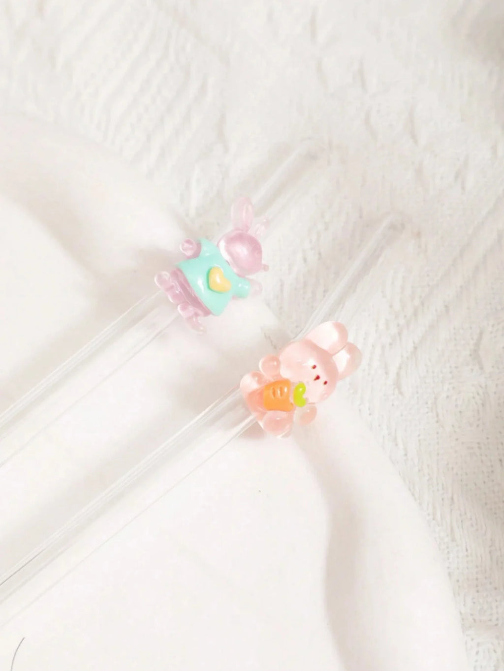 4/5PCS Rabbit & Bear Glass Straws，Cute reusable for iced coffee & drinks. Perfect picnics & parties. Ideal Mother's Day gift.