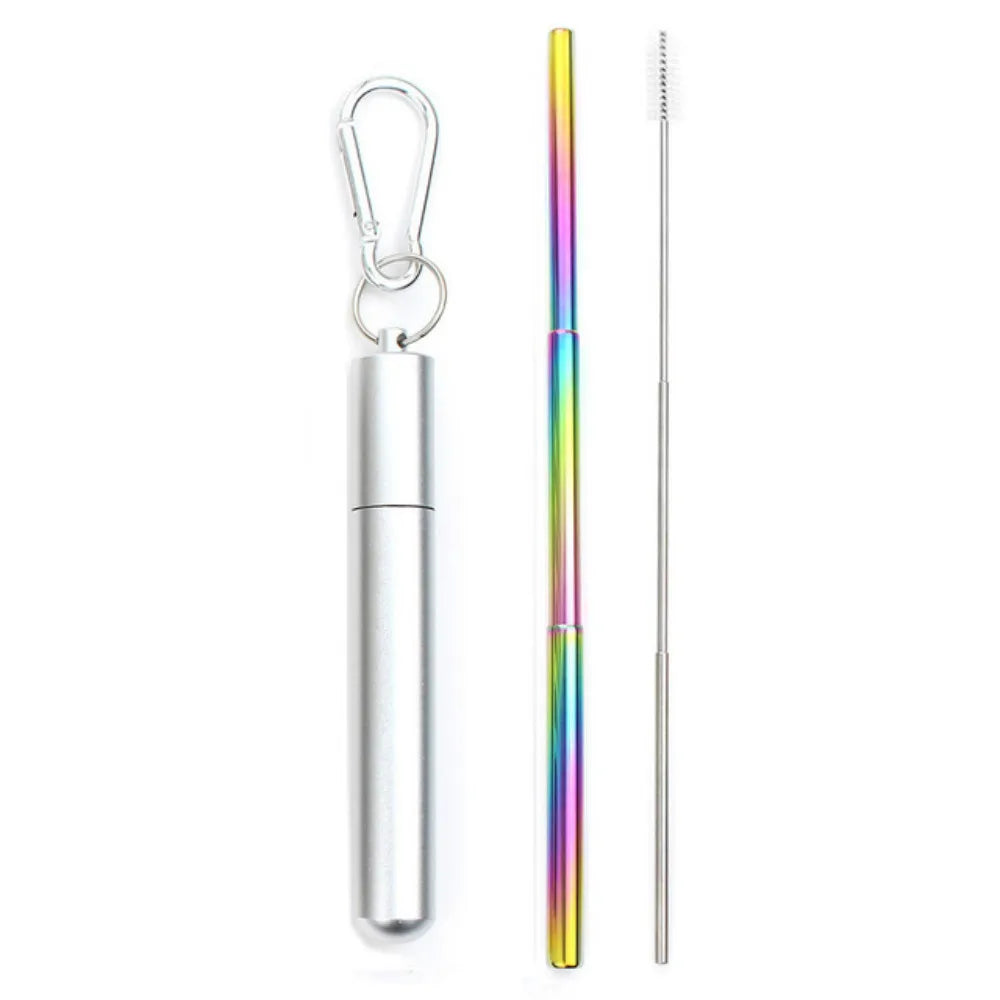 Drinking Straw Reusable Telescopic Straw with Cleaning Brush Carry Case Stainless Steel Straw Set For Water Coffe Milk Milkshake