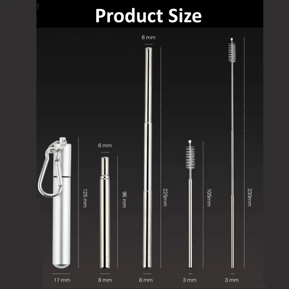 Drinking Straw Reusable Telescopic Straw with Cleaning Brush Carry Case Stainless Steel Straw Set For Water Coffe Milk Milkshake