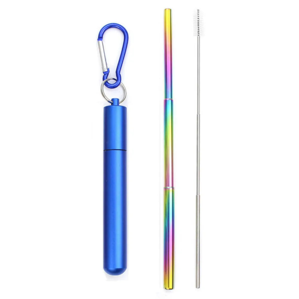Drinking Straw Reusable Telescopic Straw with Cleaning Brush Carry Case Stainless Steel Straw Set For Water Coffe Milk Milkshake