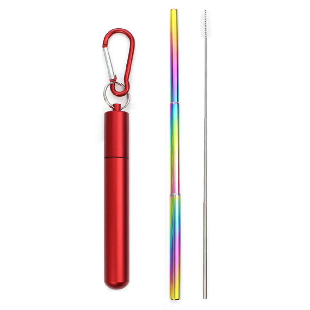 Drinking Straw Reusable Telescopic Straw with Cleaning Brush Carry Case Stainless Steel Straw Set For Water Coffe Milk Milkshake