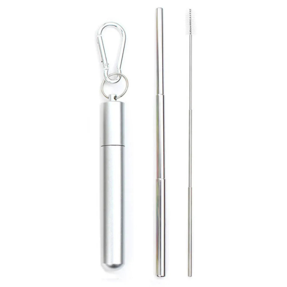Drinking Straw Reusable Telescopic Straw with Cleaning Brush Carry Case Stainless Steel Straw Set For Water Coffe Milk Milkshake