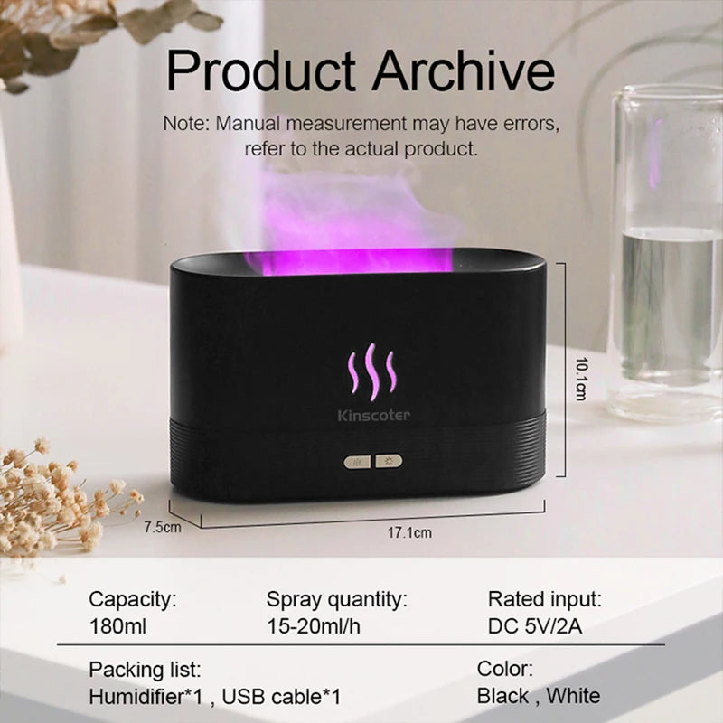 KINSCOTER Aroma Diffuser Air Humidifier Ultrasonic Cool Mist Maker Fogger Led Essential Oil Flame Lamp Diffuser