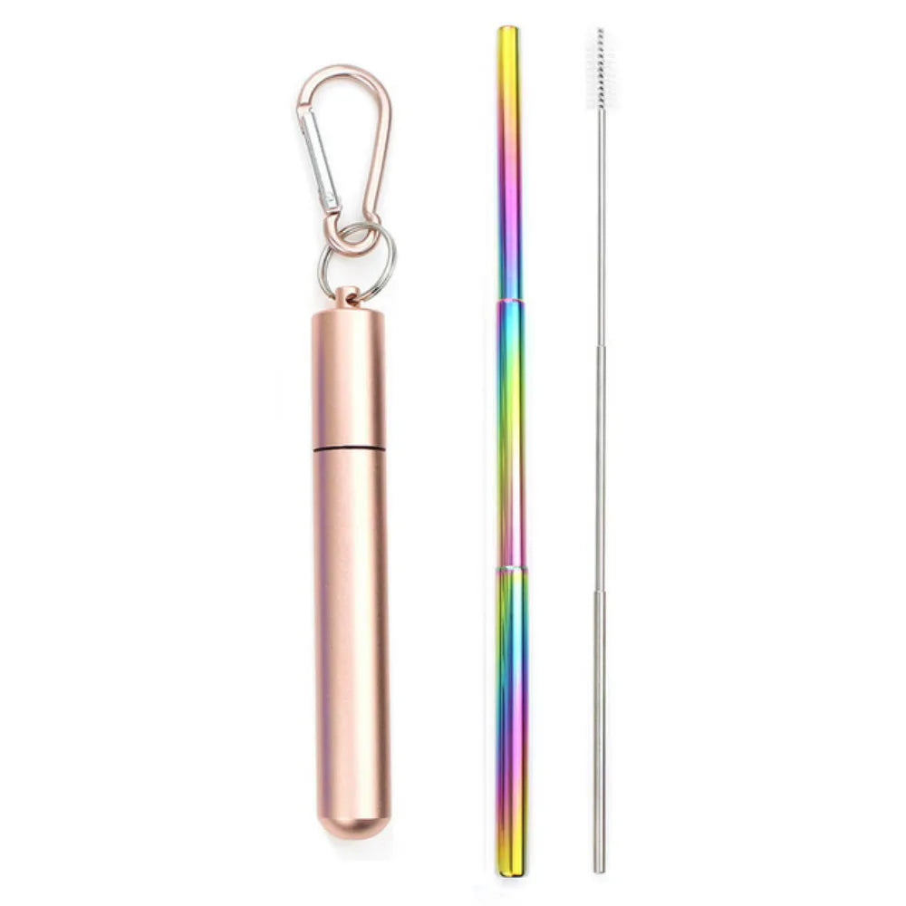 Drinking Straw Reusable Telescopic Straw with Cleaning Brush Carry Case Stainless Steel Straw Set For Water Coffe Milk Milkshake