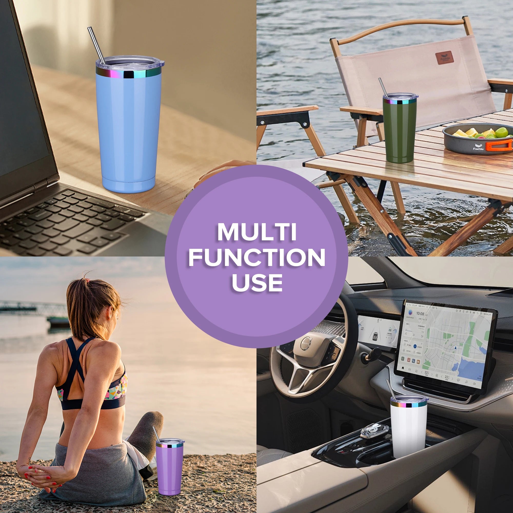 12 Pack 20 oz Stainless Steel Tumblers Bulk, Insulated Travel Cup with Lid,fit laser engraving,Car Cupholder(Assorted Colors)
