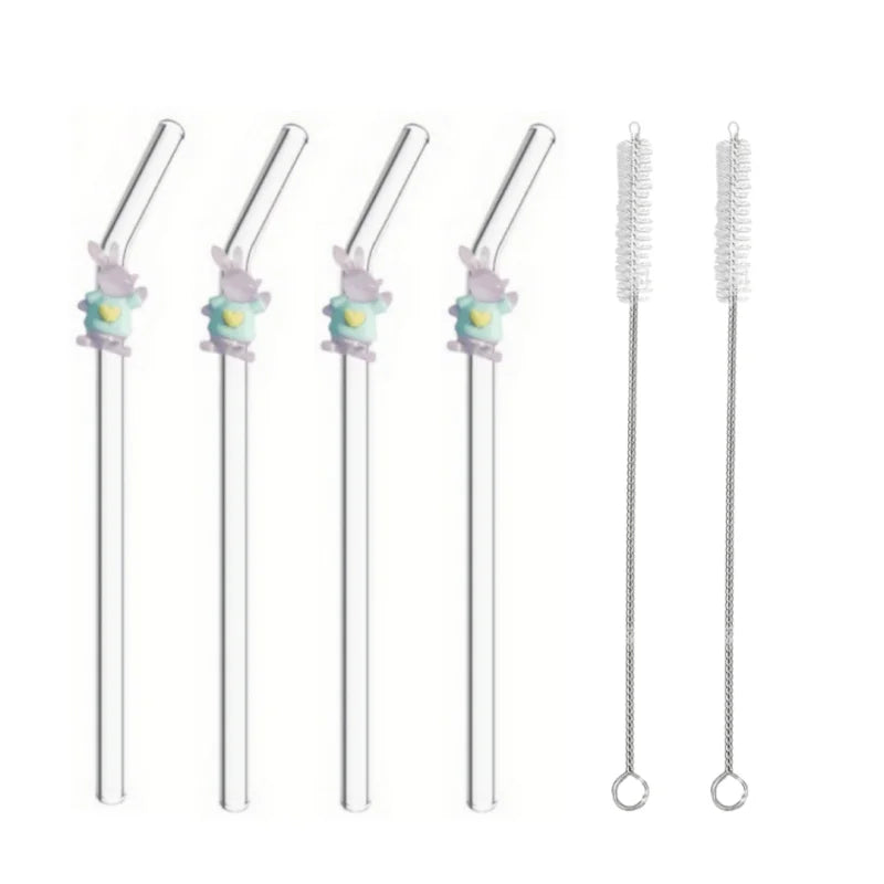 4/5PCS Rabbit & Bear Glass Straws，Cute reusable for iced coffee & drinks. Perfect picnics & parties. Ideal Mother's Day gift.