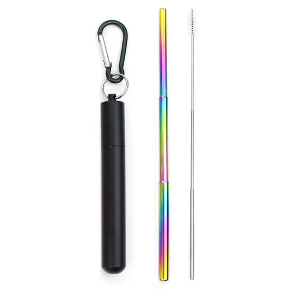 Drinking Straw Reusable Telescopic Straw with Cleaning Brush Carry Case Stainless Steel Straw Set For Water Coffe Milk Milkshake