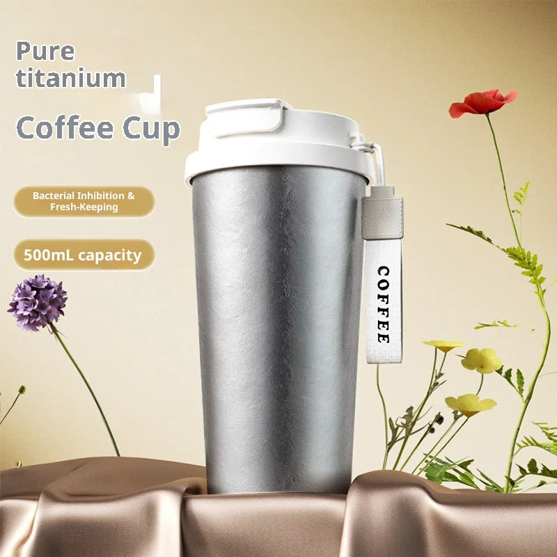 Pure Titanium Coffee Insulated Cup Dual Drinking Straw Water Cup Outdoor Portable Light Luxury High-end Business Cup
