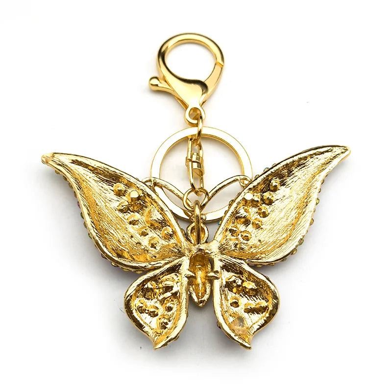 Colorful Rhinestone Butterfly Key Chain Pendant Gold Color Metal Animal Insect Keyring for Women Girl Jewelry Gift llaveros