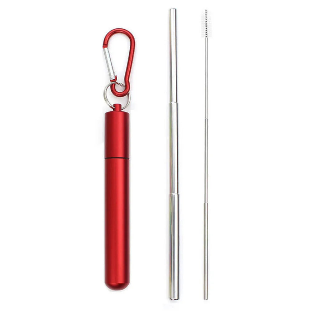 Drinking Straw Reusable Telescopic Straw with Cleaning Brush Carry Case Stainless Steel Straw Set For Water Coffe Milk Milkshake