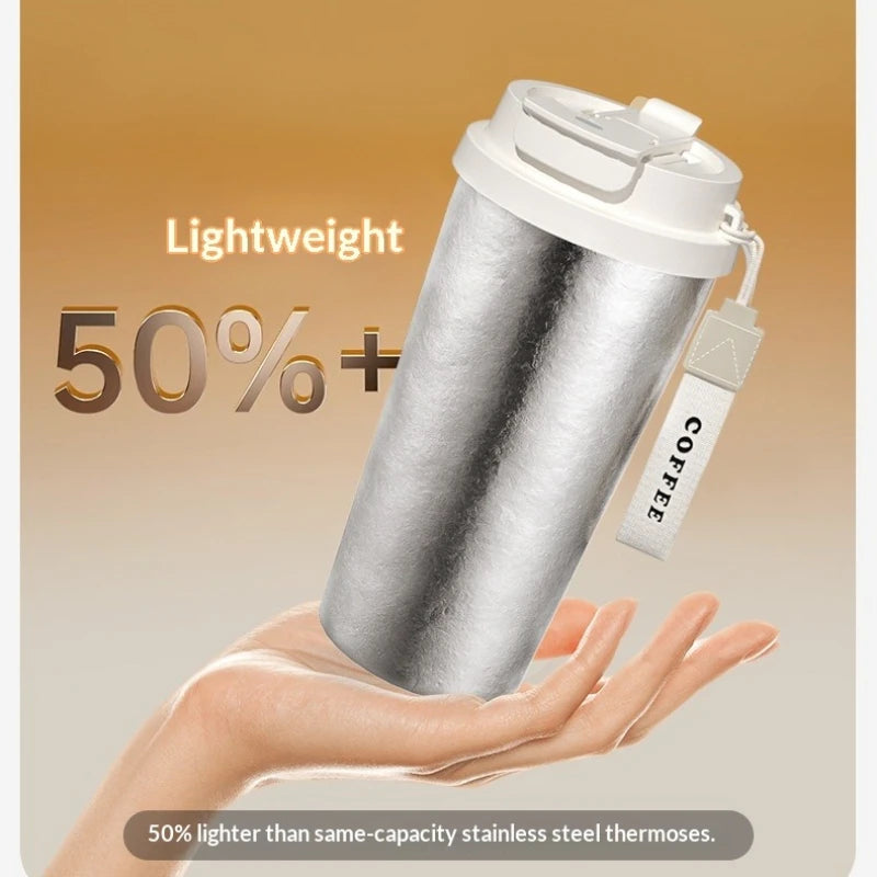 Pure Titanium Coffee Insulated Cup Dual Drinking Straw Water Cup Outdoor Portable Light Luxury High-end Business Cup