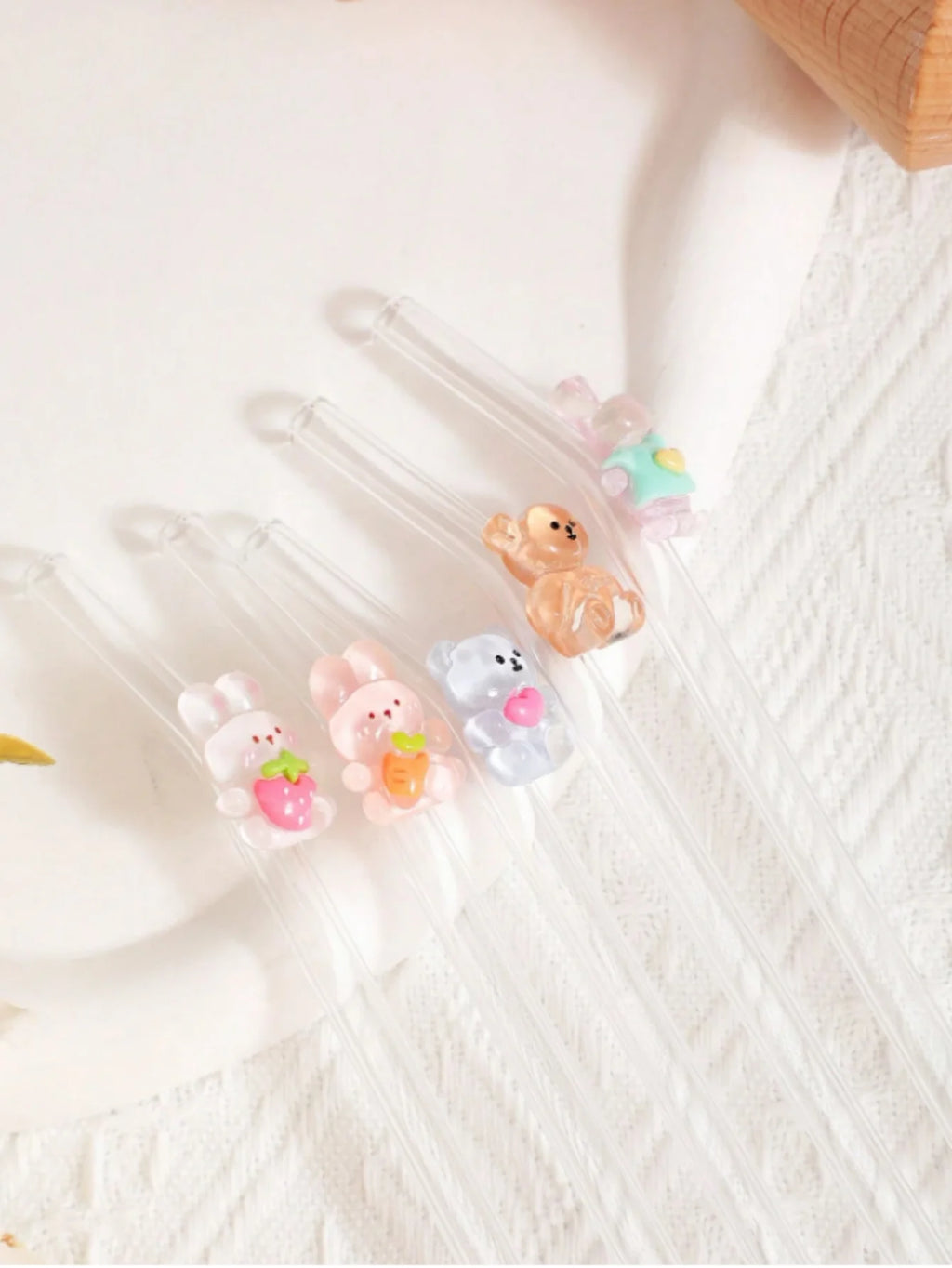 4/5PCS Rabbit & Bear Glass Straws，Cute reusable for iced coffee & drinks. Perfect picnics & parties. Ideal Mother's Day gift.