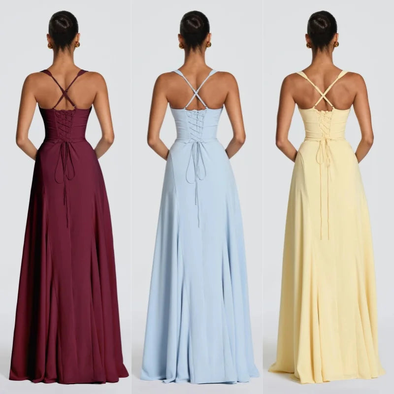 Minimal Burgundy Spaghetti Strap Prom Dress Twisted Draped Floor Length Evening Gown Women's Casual Dresses For Grand Events