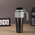 Robo-armor-style portable insulated cup with built-in sport mode quick-open straw and car-mounted ice maker